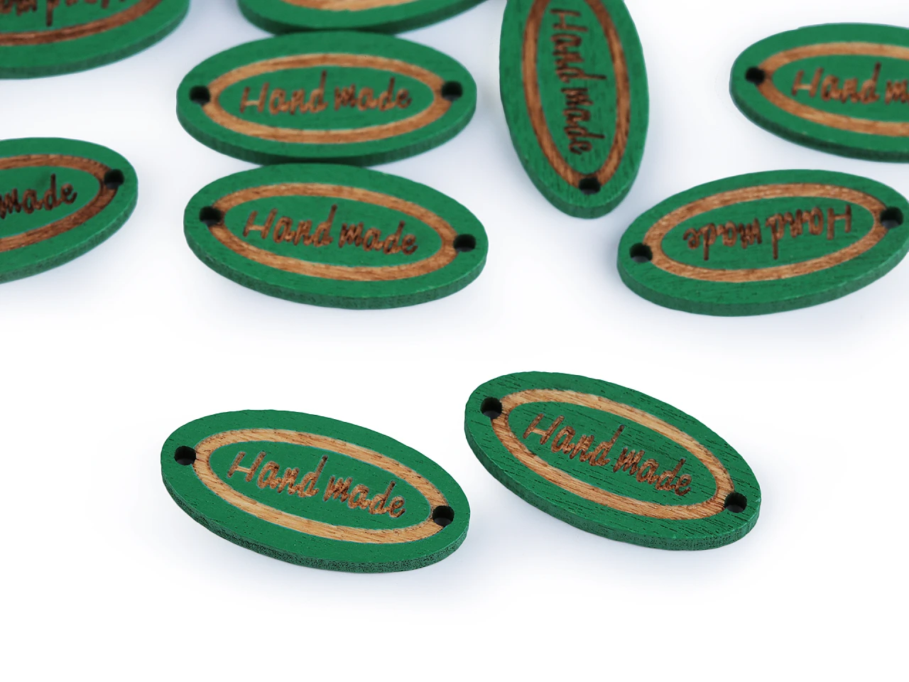 Štítky dřevěné oblé Handmade zelené